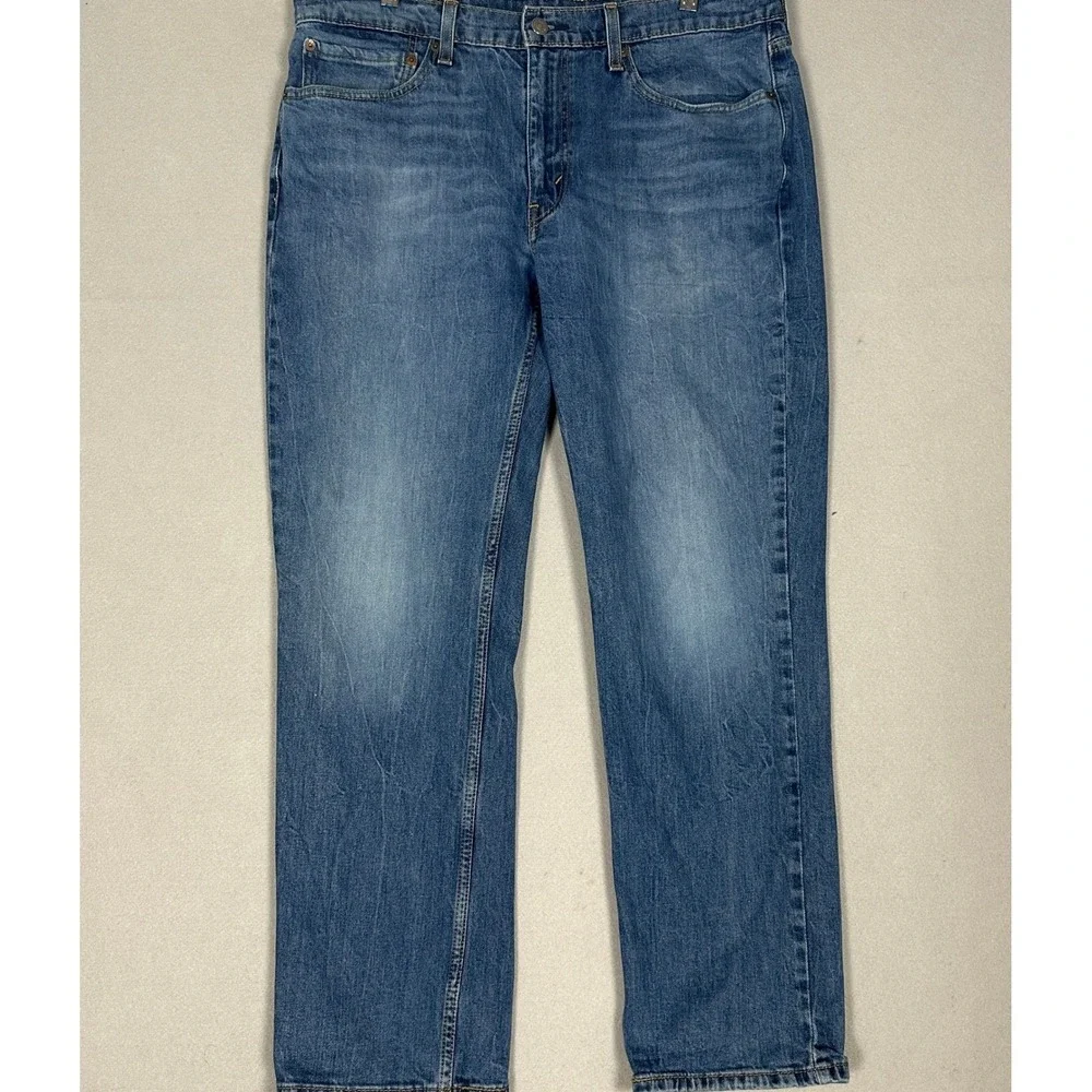 Levis 514 Jeans Mens 36X30 Blue Straight Fit Dark Wash Distressed Stretch Denim
